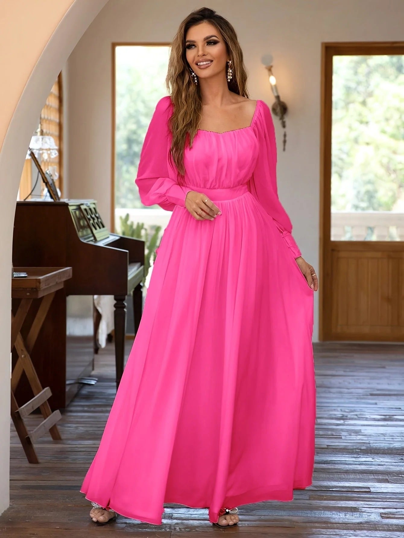 Robe de Soirée Élégante pour Femme Blanc Longue Manches