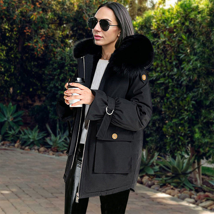 Veste Hiver Féminine avec Capuche et Poches - LuxeStyle