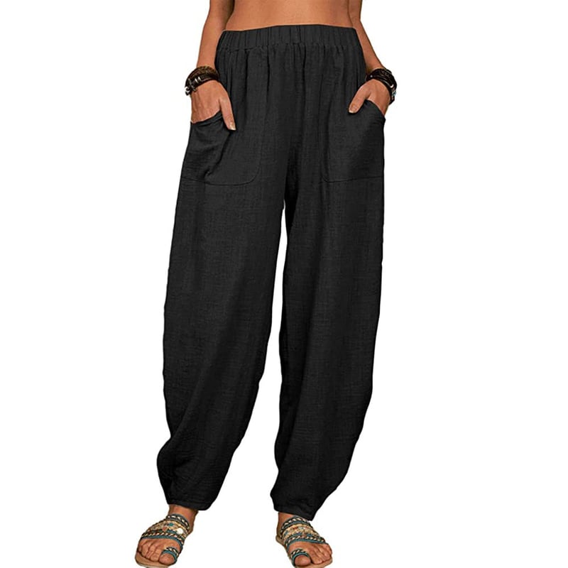 Pantalon Lin Femme Élégant avec Poches