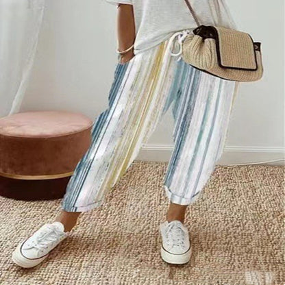 Pantalon coloré décontracté femme coton rayures - LuxeStyle
