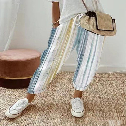 Pantalon coloré décontracté femme coton rayures - LuxeStyle