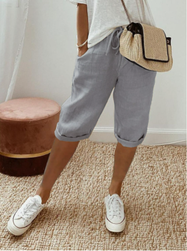 Short Décontracté Beige Femme avec Poches