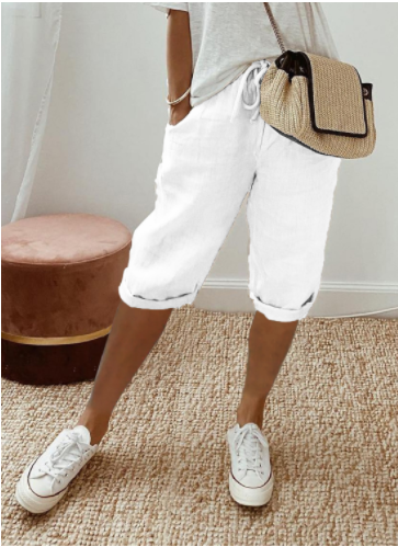 Short Décontracté Beige Femme avec Poches