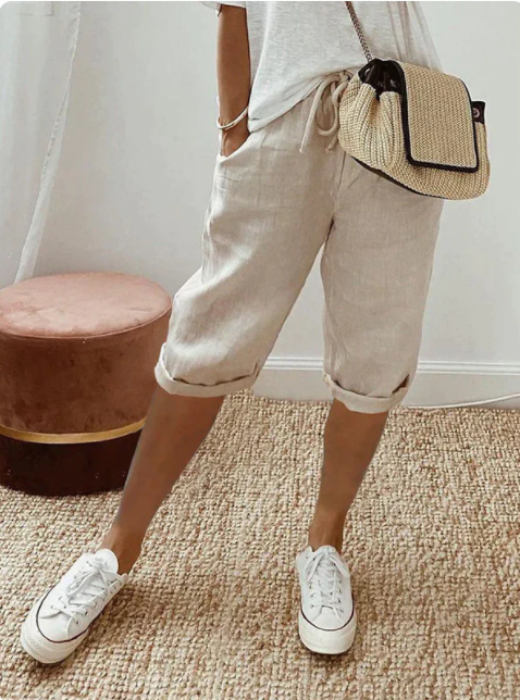 Short Décontracté Beige Femme avec Poches