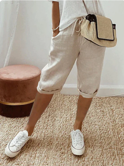 Short Décontracté Beige Femme avec Poches