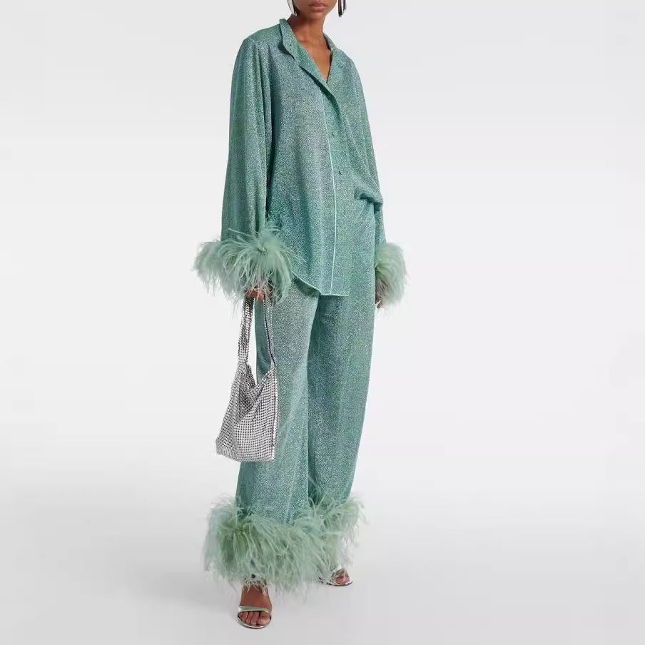 Pyjama Femme Confort 2 Pièces Décor Plumes