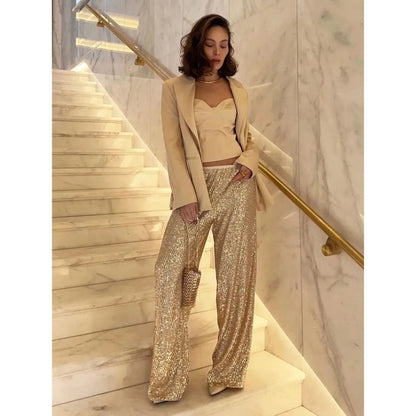 Pantalon Femme Pailleté Haut de Gamme Élégant