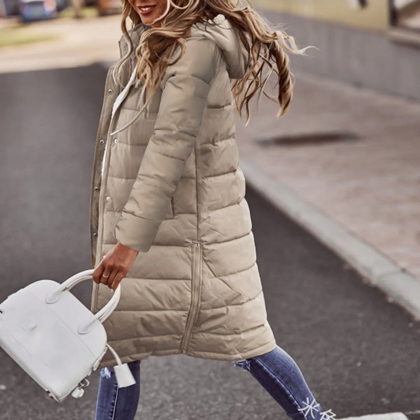 Parka Femme Hiver Élégante - Manteau Long Capuche Légère
