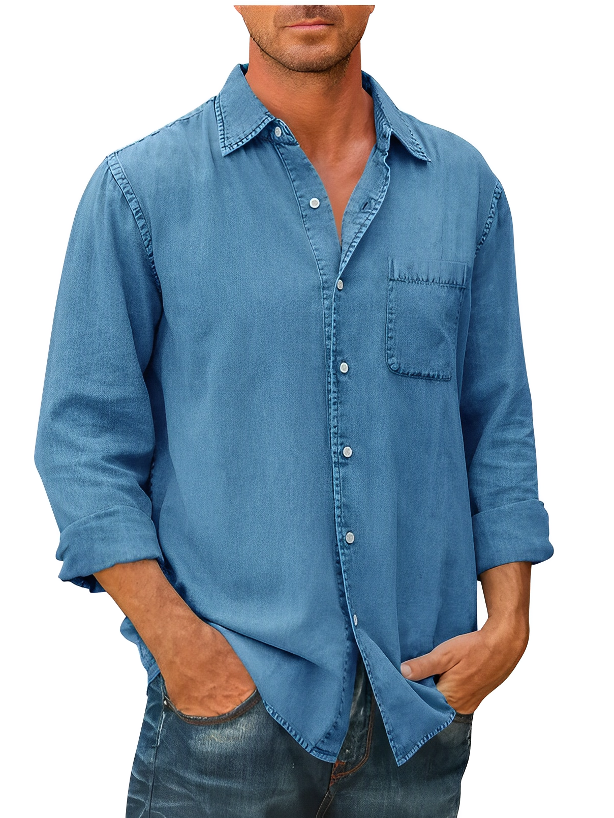 Chemise Denim Homme Manches Courtes