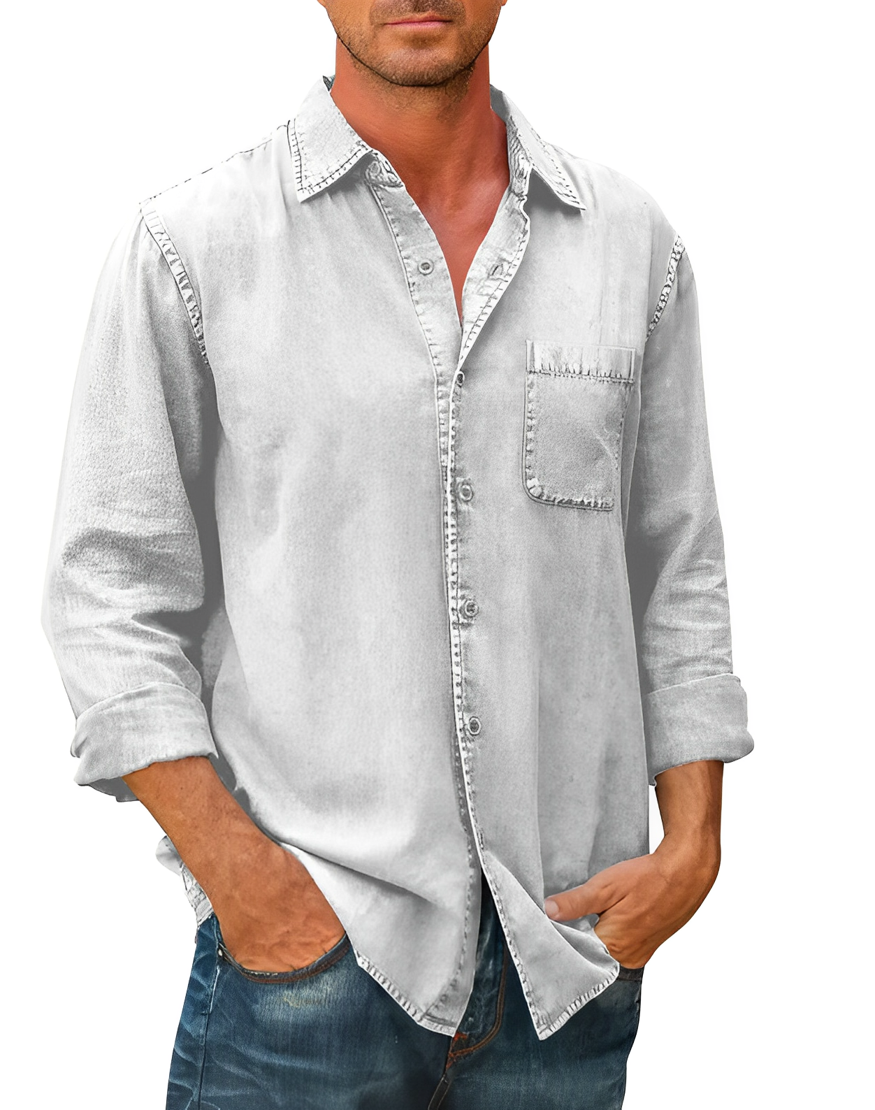 Chemise Denim Homme Manches Courtes