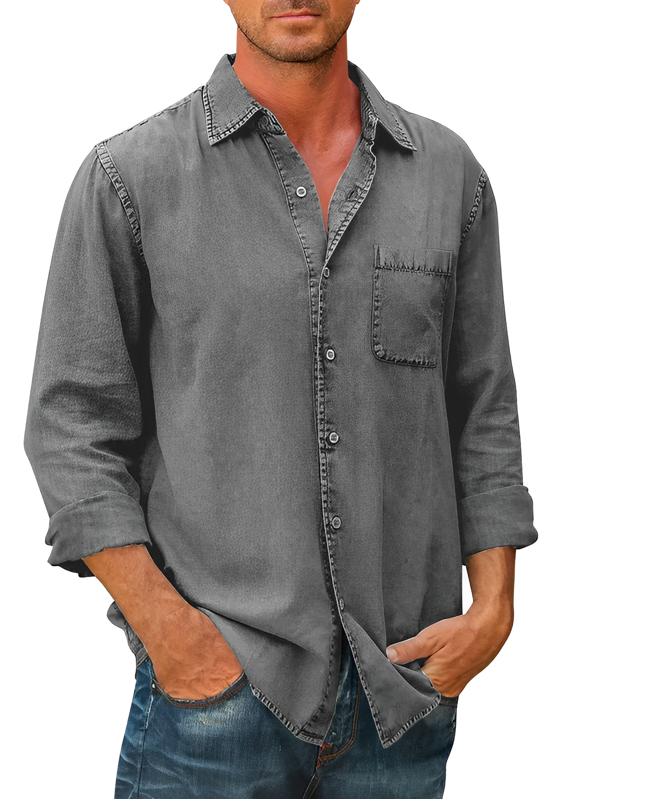 Chemise Denim Homme Manches Courtes