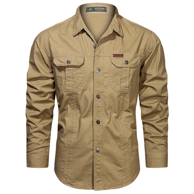 Chemise Homme Classique Manches Longues Coton Beige