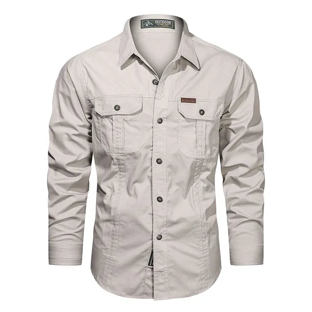 Chemise Homme Classique Manches Longues Coton Beige