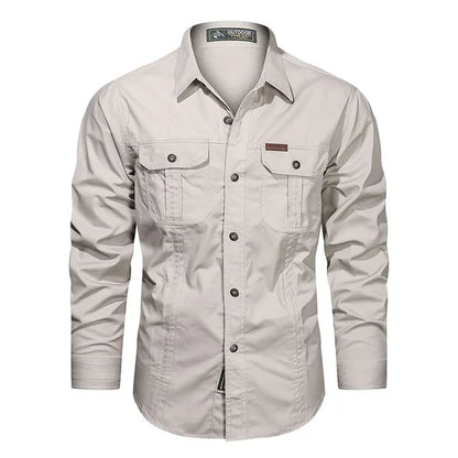 Chemise Homme Classique Manches Longues Coton Beige