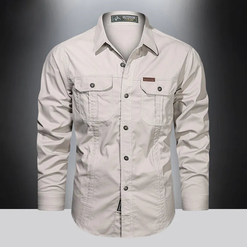 Chemise Homme Classique Manches Longues Coton Beige - LuxeStyle
