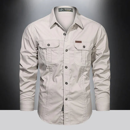 Chemise Homme Classique Manches Longues Coton Beige - LuxeStyle