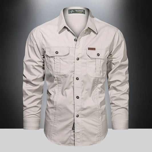 Chemise Homme Classique Manches Longues Coton Beige - LuxeStyle