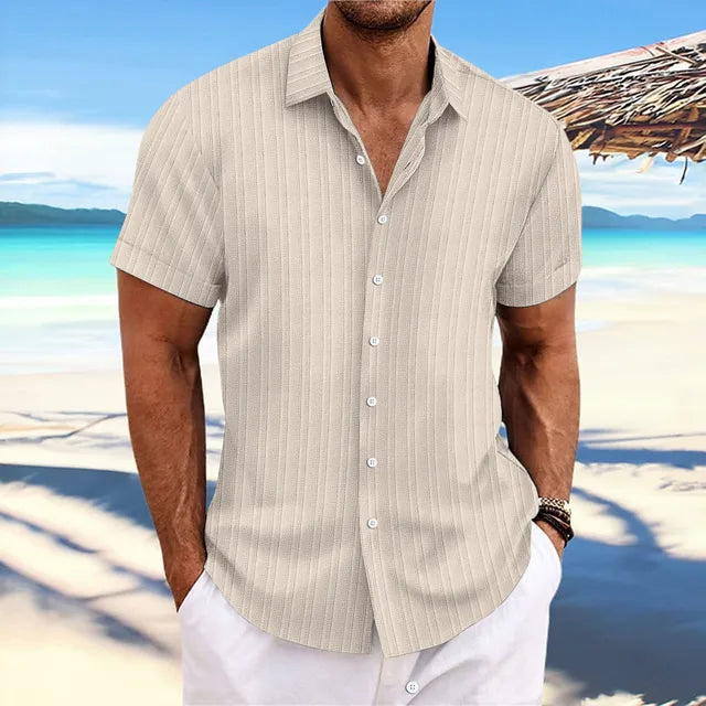 Chemise Homme Marine à Rayures Fines pour Été Décontracté
