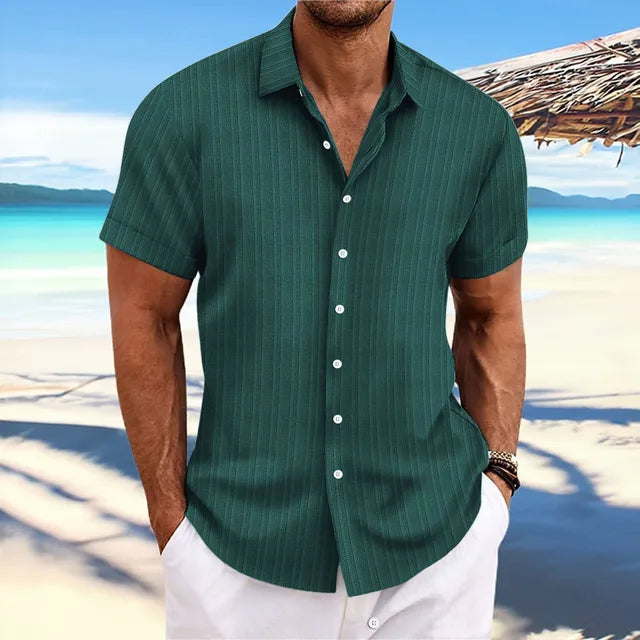Chemise Homme Marine à Rayures Fines pour Été Décontracté