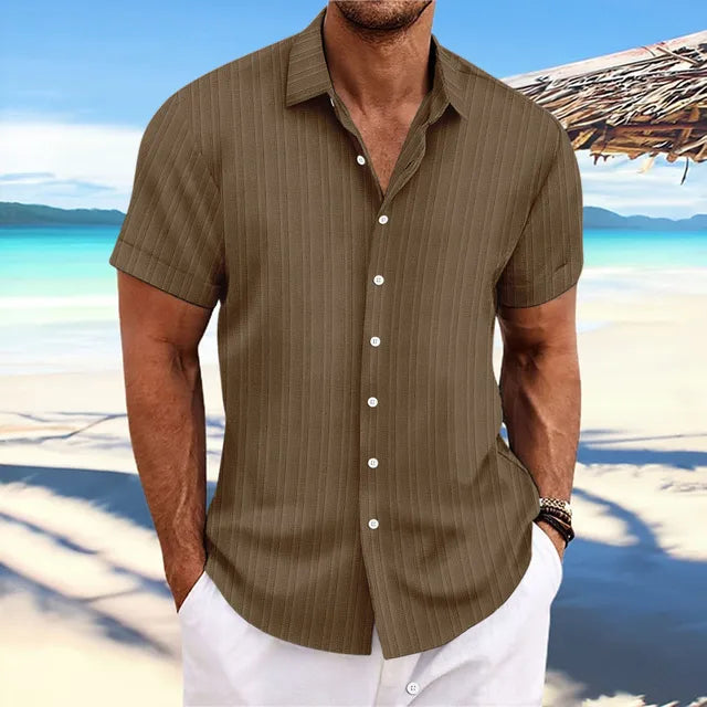Chemise Homme Marine à Rayures Fines pour Été Décontracté
