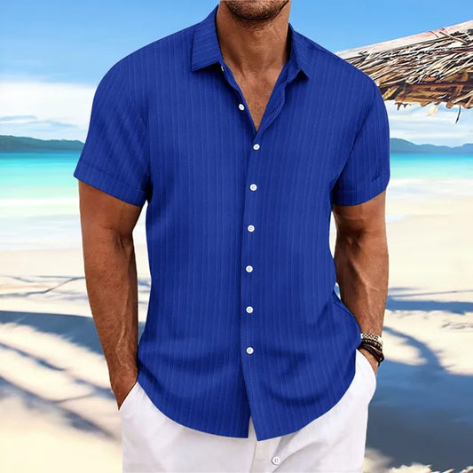Chemise Homme Marine à Rayures Fines pour Été Décontracté - LuxeStyle