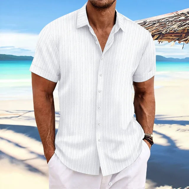 Chemise Homme Marine à Rayures Fines pour Été Décontracté