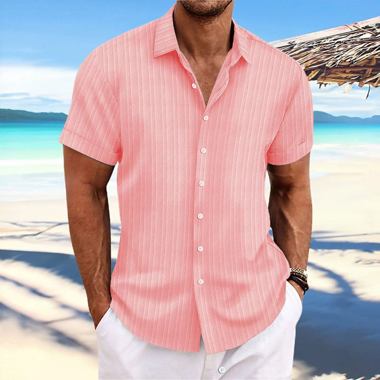 Chemise Homme Marine à Rayures Fines pour Été Décontracté