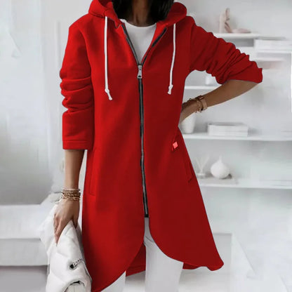 Veste Féminine Zippée Capuche Longue Décontractée