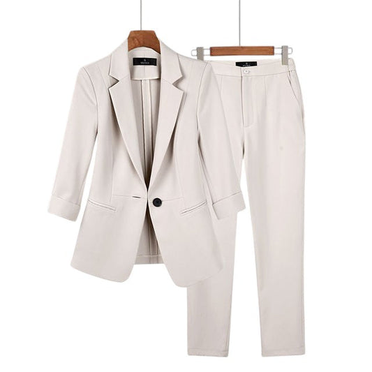 Ensemble élégant 2 pièces pour femmes - Blazer et pantalon en coton