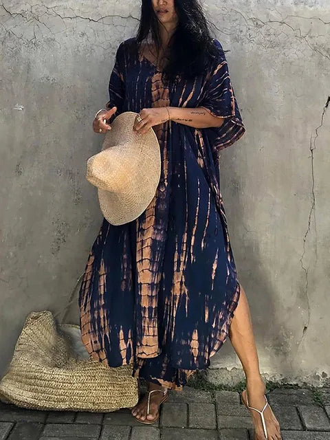 Robe Décontractée Femme Vert Ombre à Manches Courtes