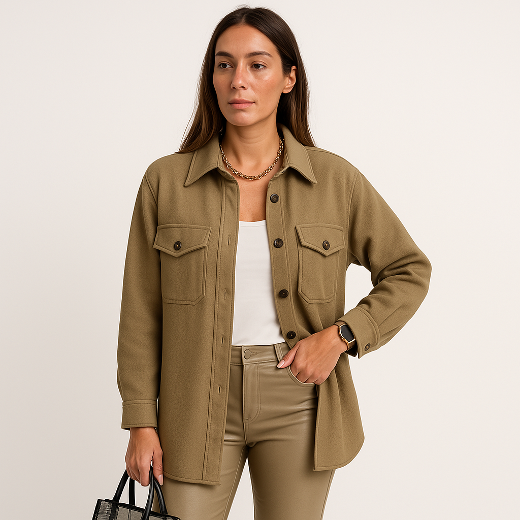 Surchemise Femme Beige Oversize Élégante