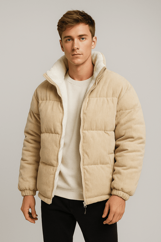 Veste Cuir Homme Élégant - Blouson Doublé Polaire Chaud avec Fermeture Éclair & Col Rond