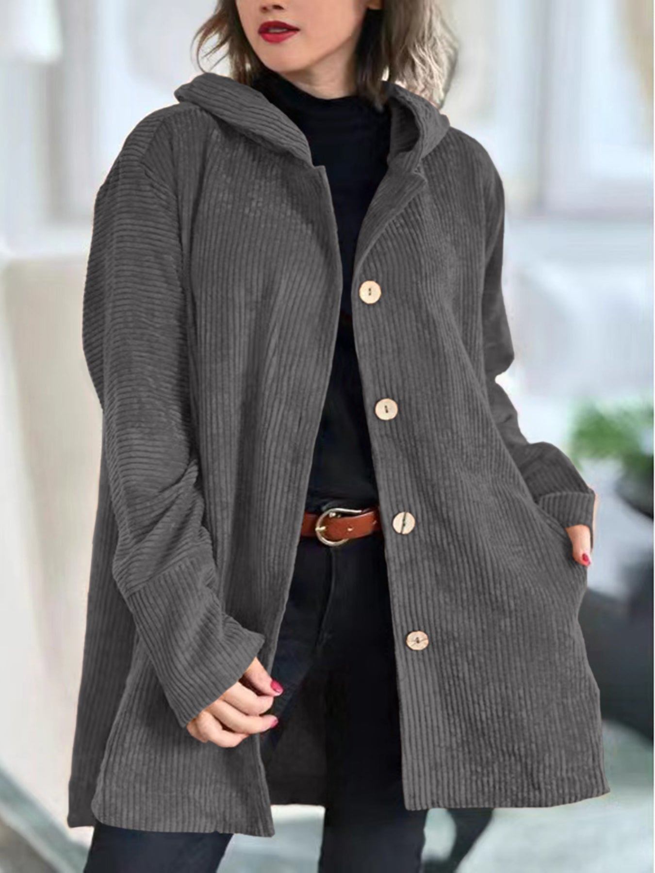 Veste Dégagée Pour Femme Avec Capuche Pour Automne