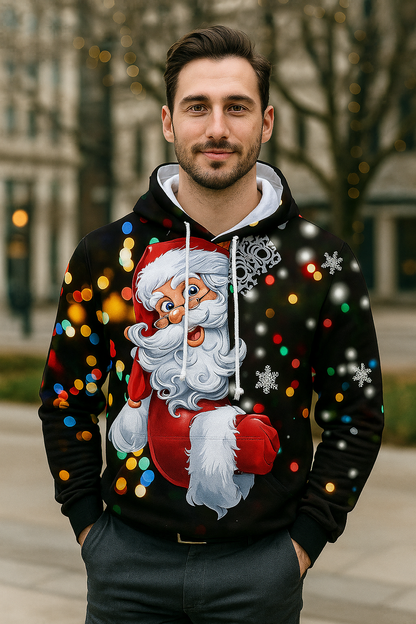 Pull d'Hiver Chic pour Homme – Sweat à Capuche Festif avec Imprimé Neige & Manches Longues