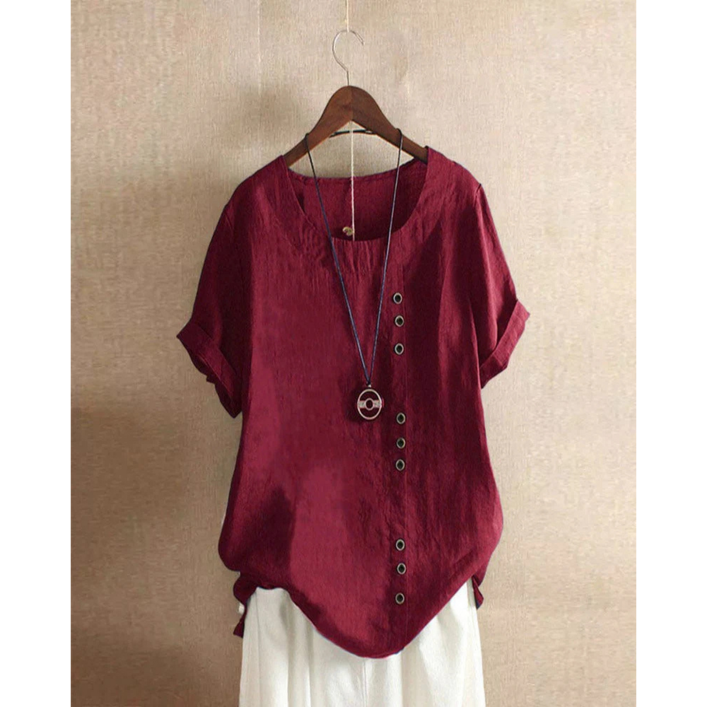 Blouse Été Femmes Manches Courtes | Col Rond et Couleur Unie