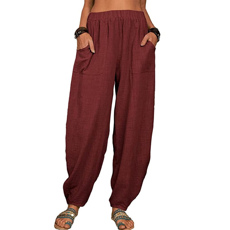 Pantalon Lin Femme Élégant avec Poches
