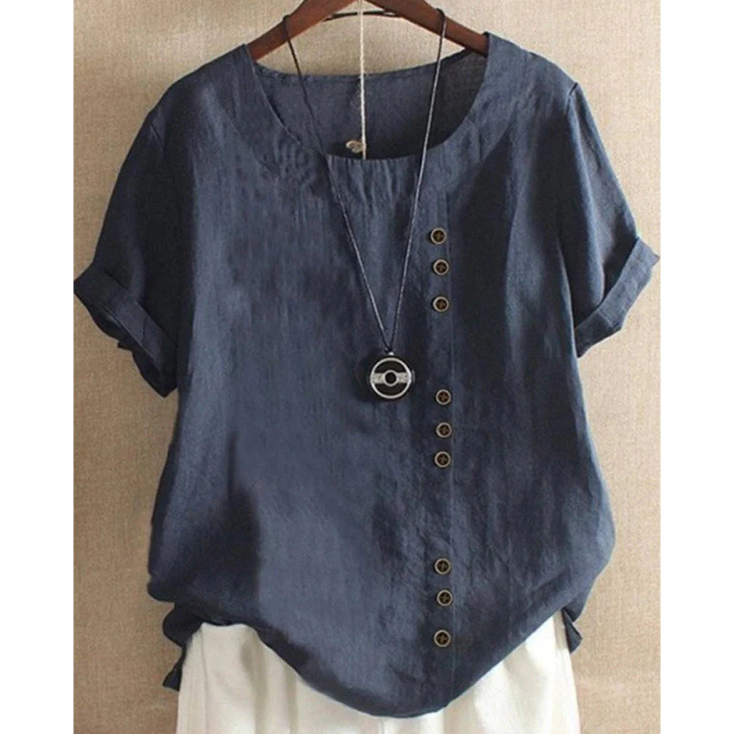 Blouse Été Femmes Manches Courtes | Col Rond et Couleur Unie