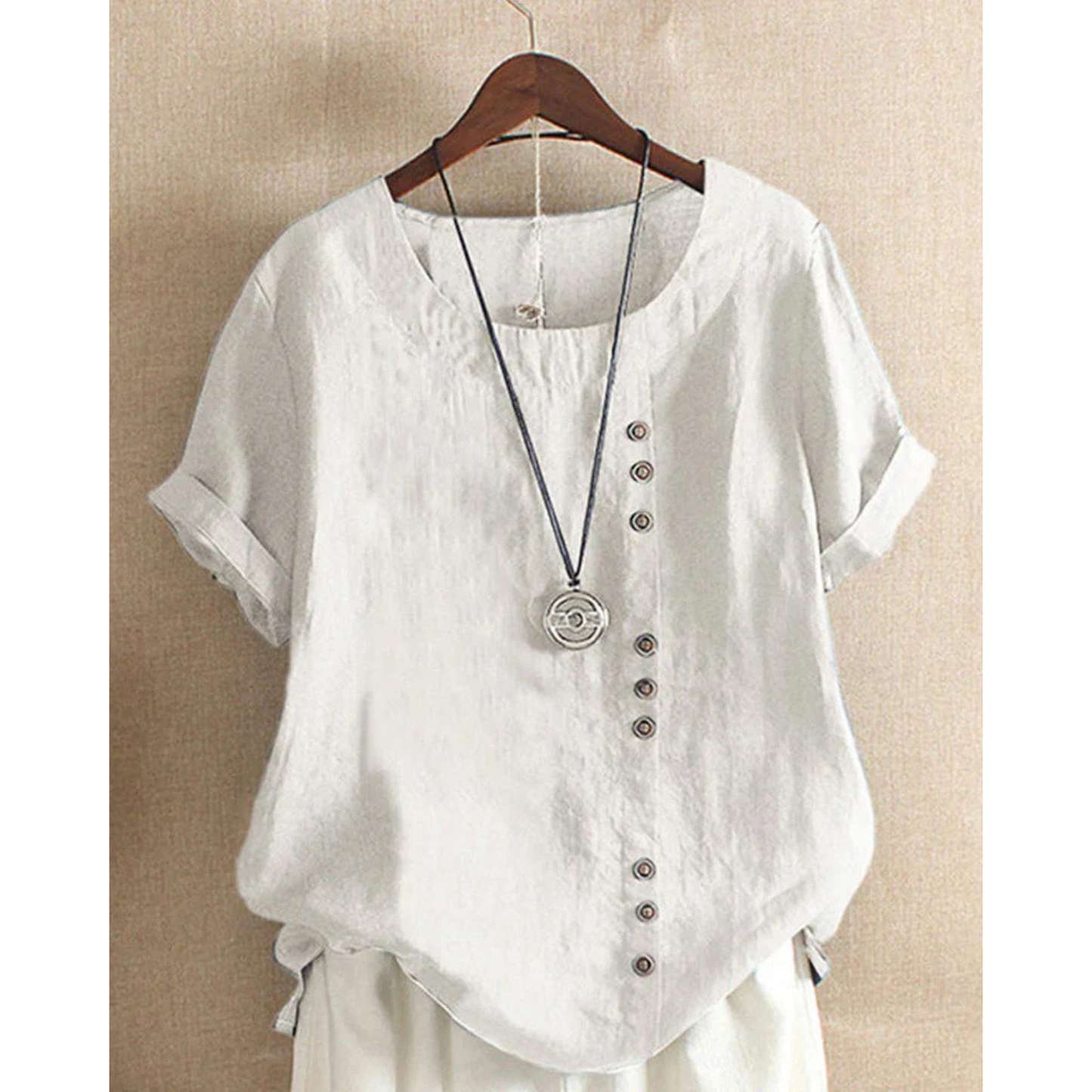 Blouse Été Femmes Manches Courtes | Col Rond et Couleur Unie