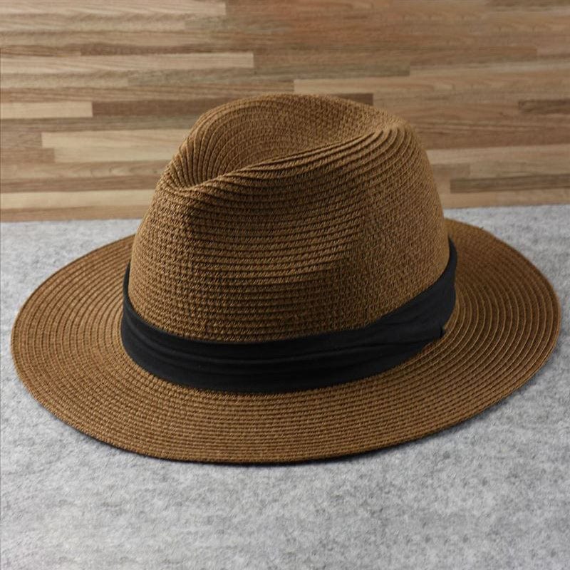 Chapeau Panama Élégant en Paille avec Nœud Noir