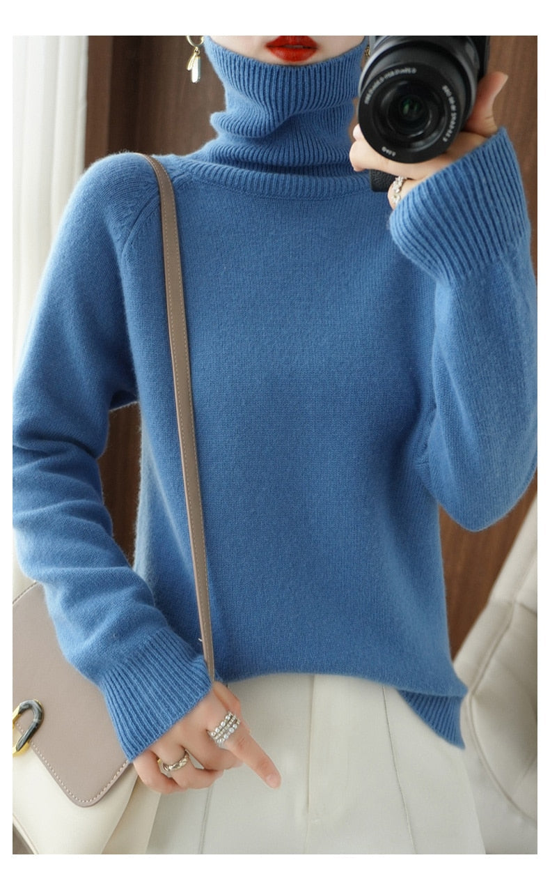 Pull femme noir douillet en laine mélangée