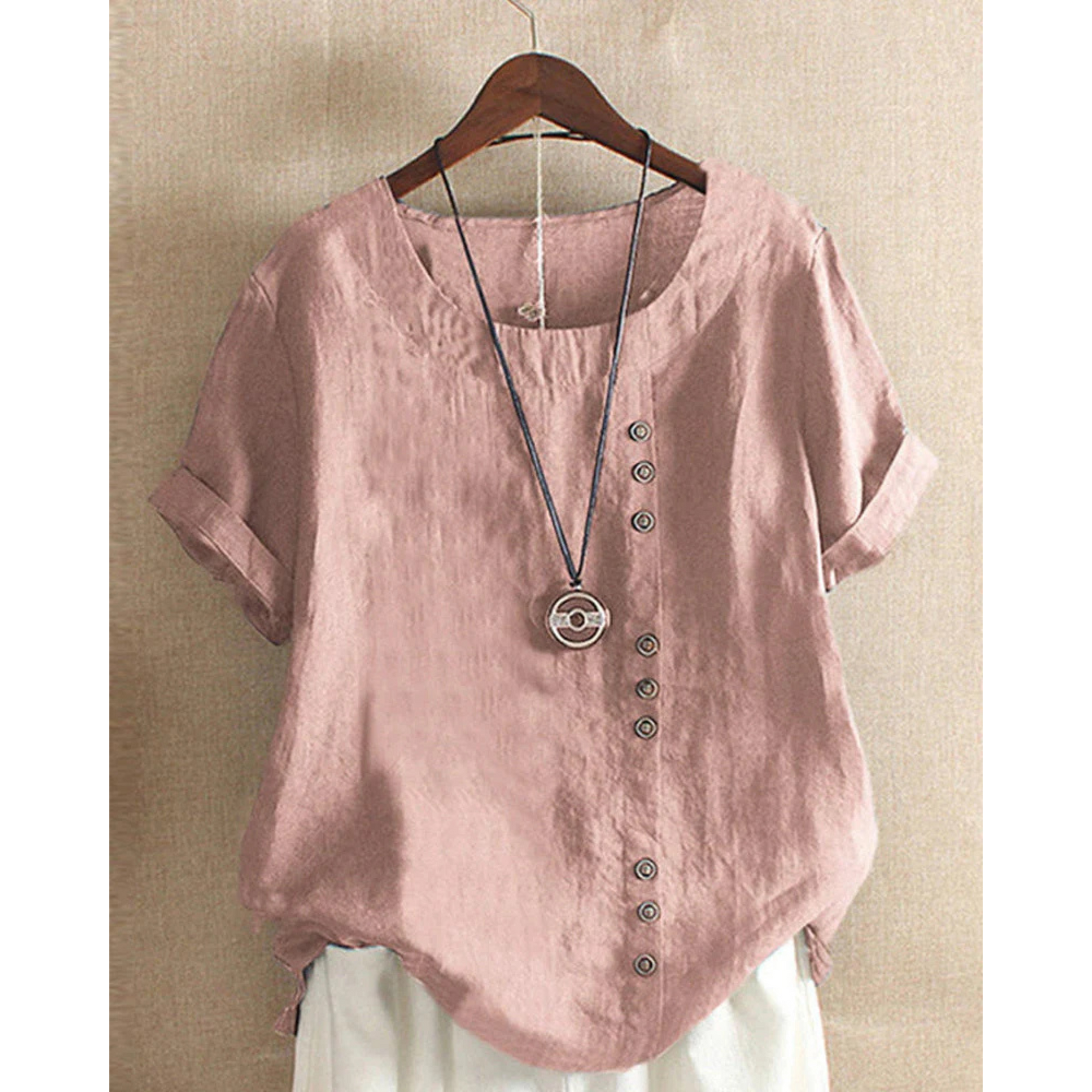 Blouse Été Femmes Manches Courtes | Col Rond et Couleur Unie - luxestyle