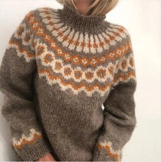Pull Femme Hiver Col Montant Imprimé Floral - LuxeStyle