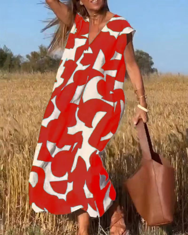 Robe Femme Décontractée Col V Colorée Style Asiatique