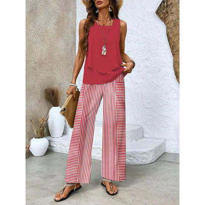 Ensemble Femme Chic Sans Manches avec Top Décontracté & Pantalon Flare