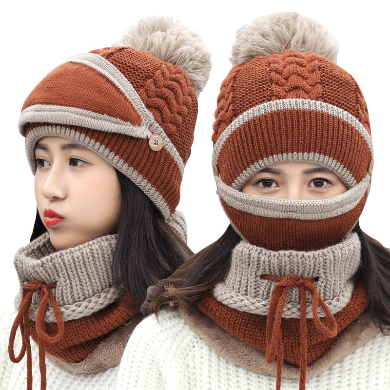 Chapeau et Écharpe Femme Hiver avec Masque Amovible