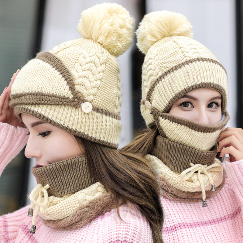 Chapeau et Écharpe Femme Hiver avec Masque Amovible