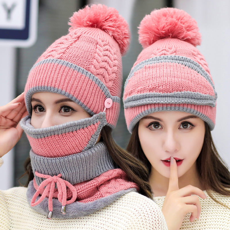 Chapeau et Écharpe Femme Hiver avec Masque Amovible