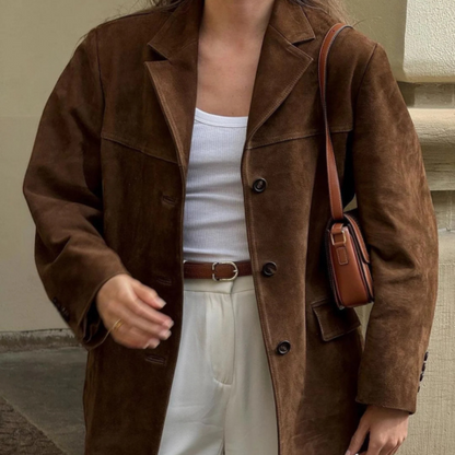Veste en cuir femme élégante longue - LuxeStyle