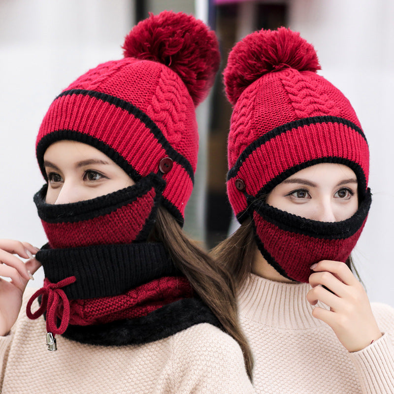 Chapeau et Écharpe Femme Hiver avec Masque Amovible