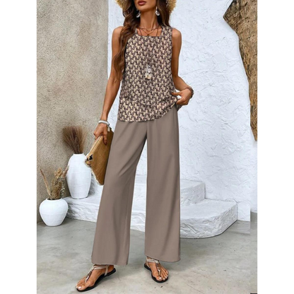Ensemble Femme Chic Sans Manches avec Top Décontracté & Pantalon Flare